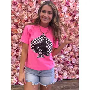 Neon Pink Checkered Spade Tshirt