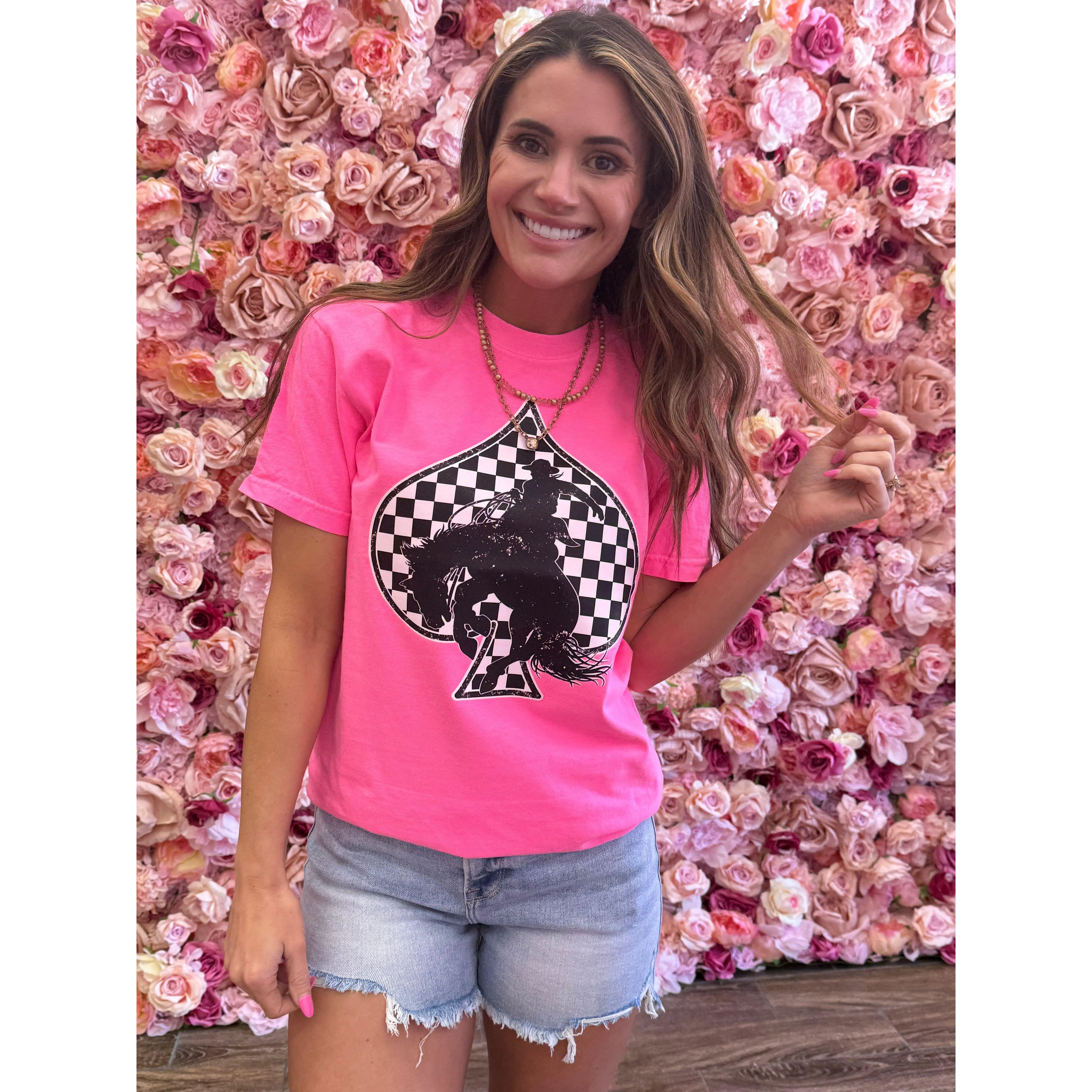 Neon Pink Checkered Spade Tshirt