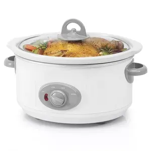 3.5-quart slow cooker with removable ceramic inner pot and tempered glass lid. Features three temperature settings, a non-stick inner pot that's dishwasher safe, and a detachable heat-resistant handle. Ideal for preparing main dishes, soups, and stews.