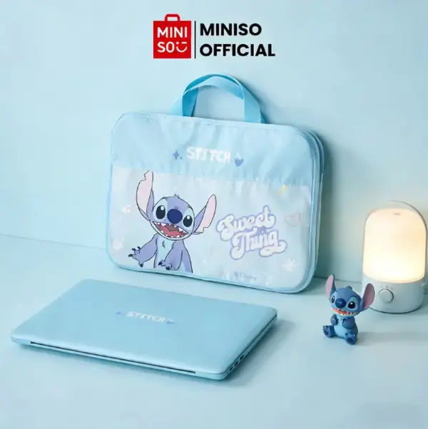 【Back to School】Miniso Disney Licensed Stitch 2-Piece Fabric Travel Storage Organizers, Lightweight, Cute Print, Zippered, Easy-To-Clean, Space-Saving for Luggage & Closet Organization