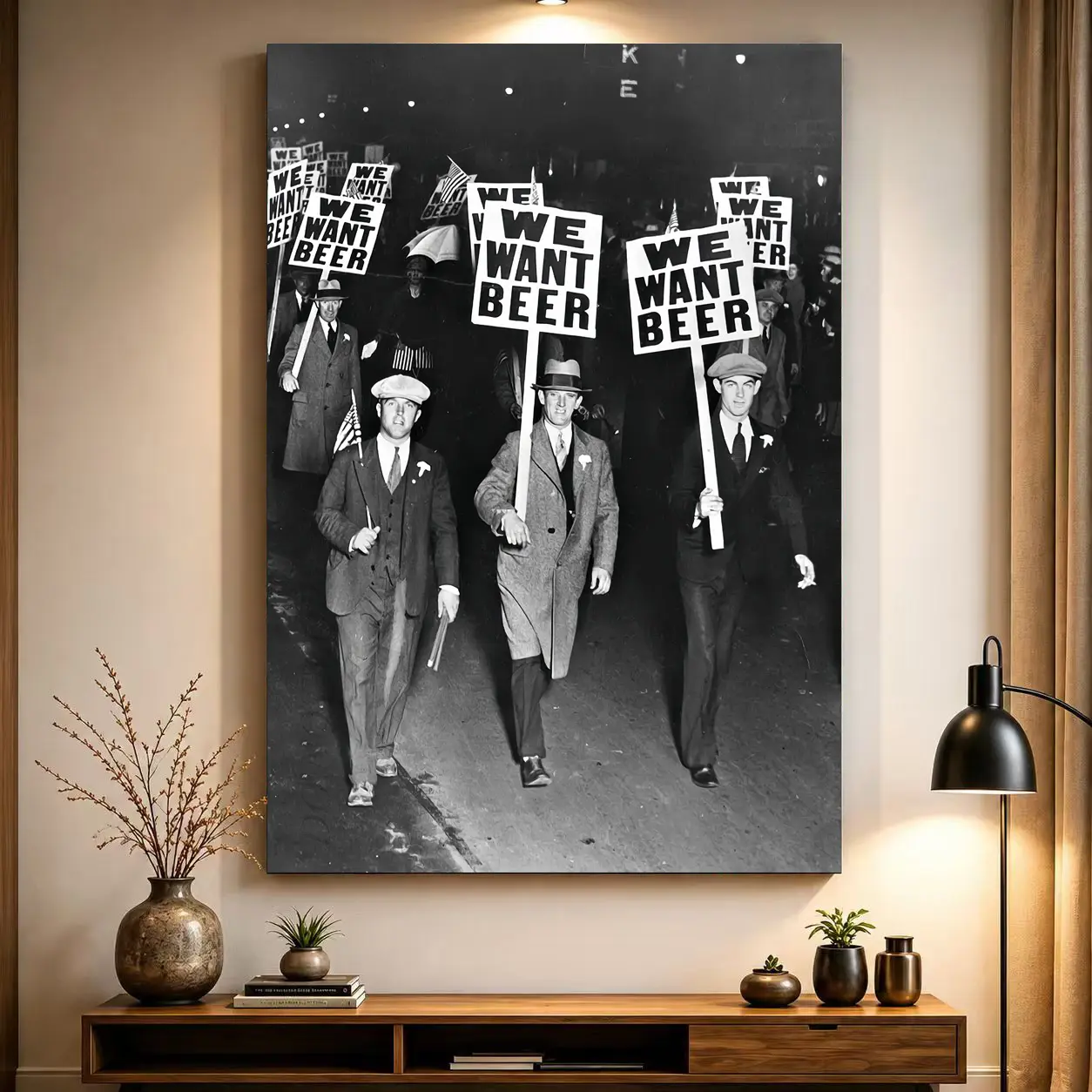 Vintage Poster, Photo Of Men Holding "We Want Beer" , Classic Photo, Speakeasy, Breweryy, Beer's print, Beer's Decor Poster