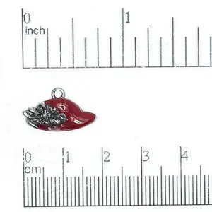 18mm x 9mm Red Hat Charm Enamel Over Solid Pewter - CBS9757
