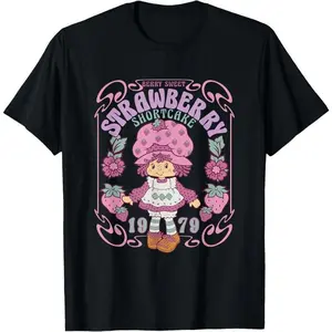 100% Cotton Strawberry Shortcake Berry Sweet Seventies Poster T-Shirt graphic tee