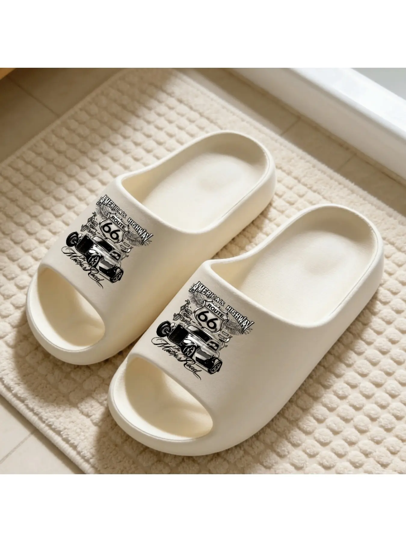 Men's Vintage Car Print Slippers, Soft Eva Sole, Non-Slip Quiet, All-Seasons, Suitable for Bathroom, Bedroom, Beach