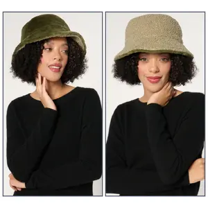 Sprigs Reversible Faux Fur and Boucle Bucket Hat