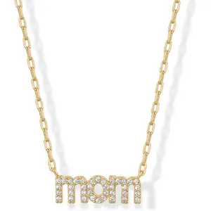 14K Gold Plated Mom Necklace for Women - Cubic Zirconia Mama Necklace Gold Jewelry Gifts for Mothers Day - Dainty Pendant New Mom Jewelry
