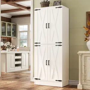 71" Tall Farmhouse Storage Cabinet with 4 Barn Doors ＆ Large Drawer, Sturdy Kitchen Food Pantry Cabinet Versatile for Kitchen, Entryway, Bathroom