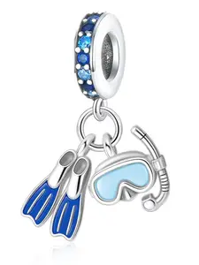 Copper Plated Silver Color Diving Charm, Elegant Fish Scales Design, Zircon Embedded, Blue Tone, Perfect Gift for Friends