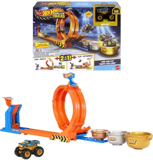 Hot Wheels Monster Trucks Loop and Flip Trophy Challenge Playset  [COLLECTIBLES] Toy Car