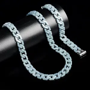 Natural Jadeite Blue Water Long Diamond Cuban Bracelet Necklace Gemstone Trendy Unisex Wearable