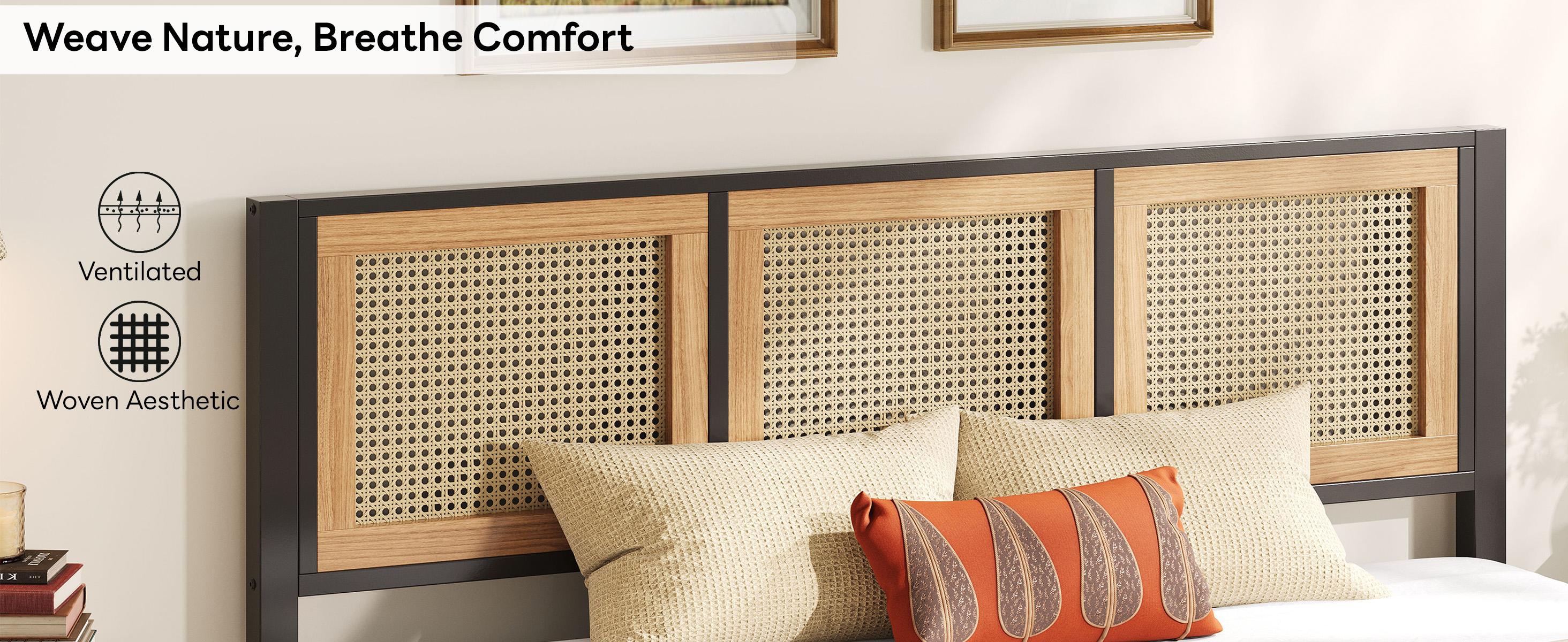 LIKIMIO King Bed Frame with Headboard, Wood Camas Queen with Strong Metal Slats Support, No Box Spring Needed for Bedroom and Guest Room