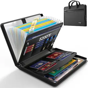 Accordion File Organizer,5200℉ Fireproof Document Organizer with 13 Pockets,Portable Travel Home Safe Storage File Folder Binder with Zipper for Letter Important Document,Paper,Receipt