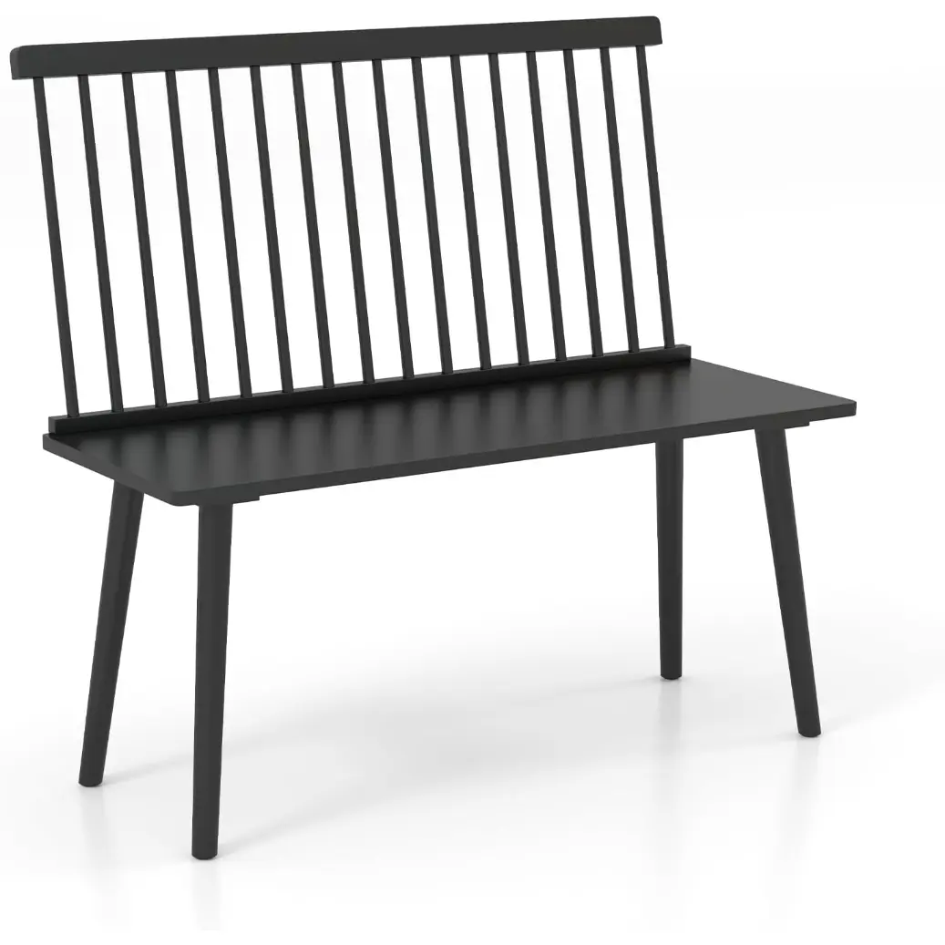 Entryway Bench for 2, Windsor Bench with Spindle Back & Anti-Slip Foot Pads, Farmhouse Rubber Wood Dining Bench, Indoor Wooden Bench for Kitchen, Dining Room, Hallway (Black)Home simple dining chair with backrest