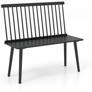 Entryway Bench for 2, Windsor Bench with Spindle Back & Anti-Slip Foot Pads, Farmhouse Rubber Wood Dining Bench, Indoor Wooden Bench for Kitchen, Dining Room, Hallway (Black)Home simple dining chair with backrest