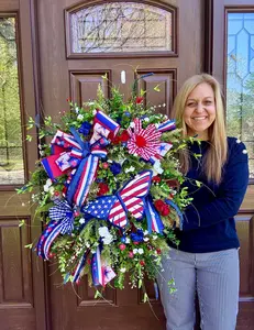 Patriotic Butterfly Wreath for Front Door, 4th of July Home Decor for Outdoor Porch or Indoor Office Wall, XL Floral Wreath Gift for Her