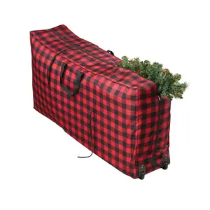 Mainstays 9 ft Christmas Tree Storage Bag Container, Red & Black Checkered