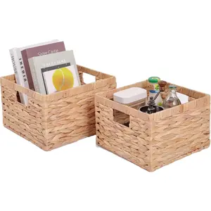 Large Wicker Basket Set of 2 Woven Baskets for Shelves  Baskets Empty Wicker Storage Organizing with Built-in Handles 2-Pack Nesting Woven Basket 11.8*11.8*7.1INCH