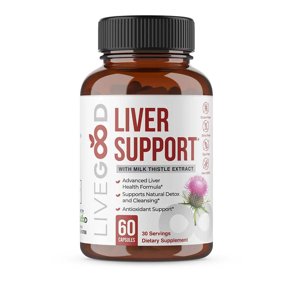LiveGood Liver Support Detox Cleanse Dietary Supplement Capsules - Unflavored, No Artificial Flavors, Herbal Healthcare Aid with Milk Thistle, Dandelion Root, NAC, TUDCA - 60-Capsule US-Made Bottle for Adults