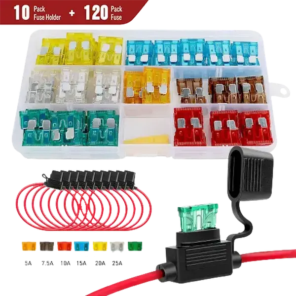 Nilight 120-Pcs Standard Blade Fuse Set & 10-Pack 14AWG ATC/ATO Inline Fuse Holder, Durable Electrical Accessory for Truck, SUV Wire Installation, Car Lighting Accessories, Short Circuit Prevention