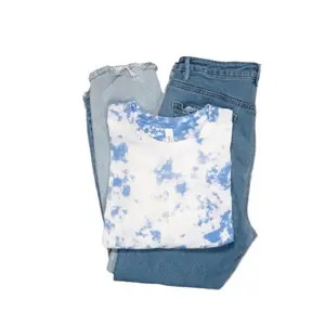 Sky Blue Bleached Tshirt - White Base with Blue Bleach Effect Design Casual Top