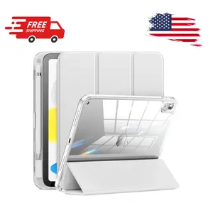 Compatible with iPad A16, 11 Inch, iPad 10th 11th, Clear Protective Slim Cover with Apple Pencil Holder & Charging Adapter (Silver)