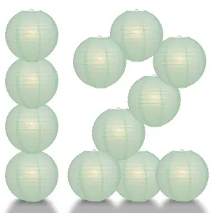 12-Pack 20 Inch Cool Mint Green Parallel Ribbing Round Paper Lantern
