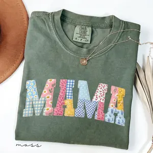 Comfort Colors Floral Mama Shirt Faux Patchwork, Aesthetic Tee, Grandmillennial Mom Gift, Varsity Mama Shirt, Retro Cottagecore Mama Top - AMBER