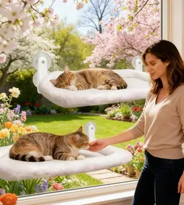 [Creator Pick] Foldable Cat Window Perch, Cat Hammock with 4 Strong Suction Cups, Robust Metal Frame and Washable Covers, Cat Bed Outdoor Apartment