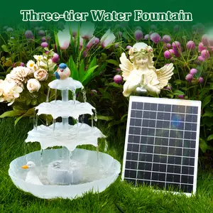 AISITIN 6.5W Solar Bird Bath Fountain with 3 Tiered Bird Bath Upgraded 2026, DIY Detachable Solar Water Fountain Pump with Fixed Equipment, 7 LED Lights for Garden Decoration, Outdoor Bird Feeder and Waterfall