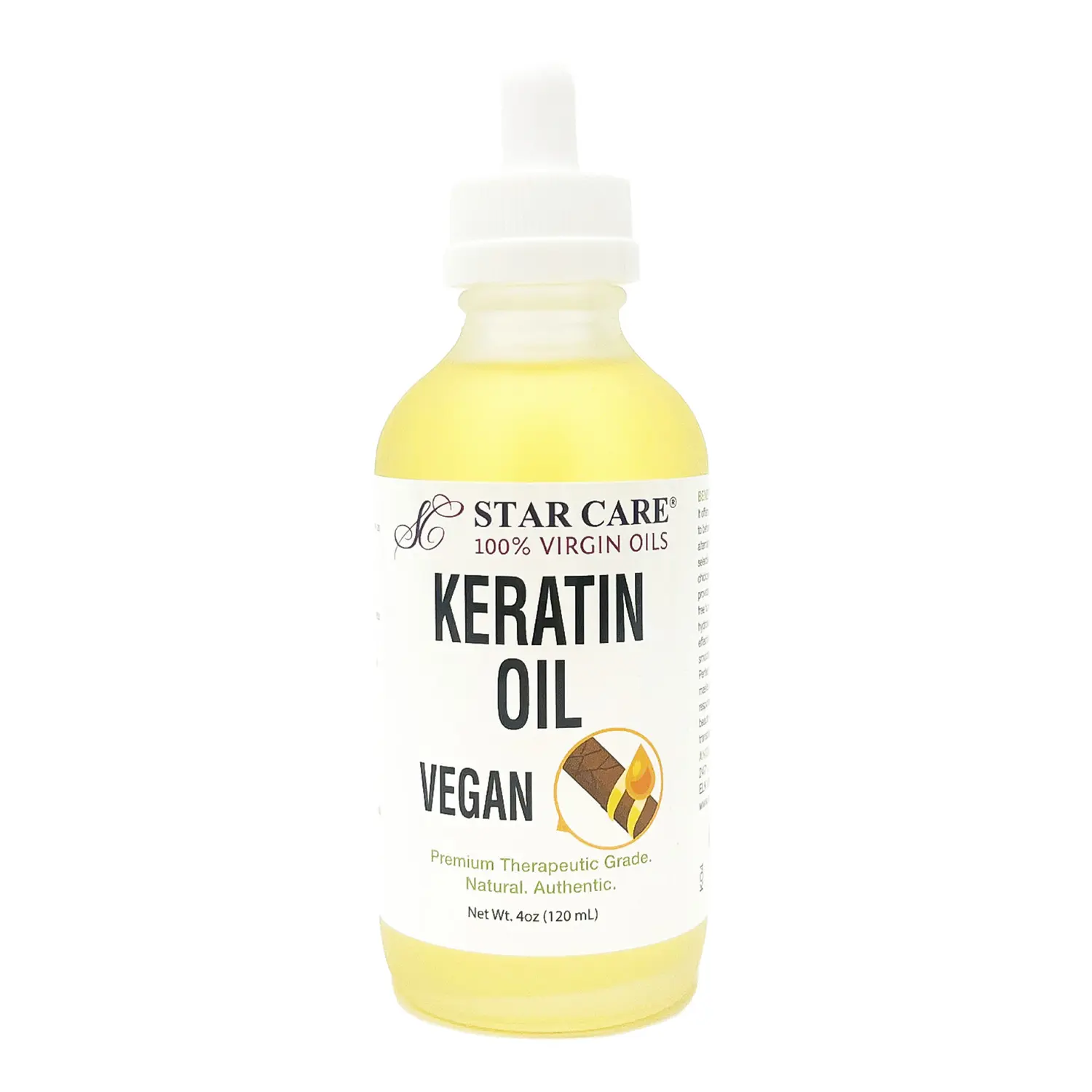 Starcare Vegan Keratin Oil Haircare Serum - Plant-Based Natural Haircare Intense Repair Treatment for All Hair Types, Color & Chemically Treated Hair, Nourishing Moisture, Lightweight, 4oz (120ml)