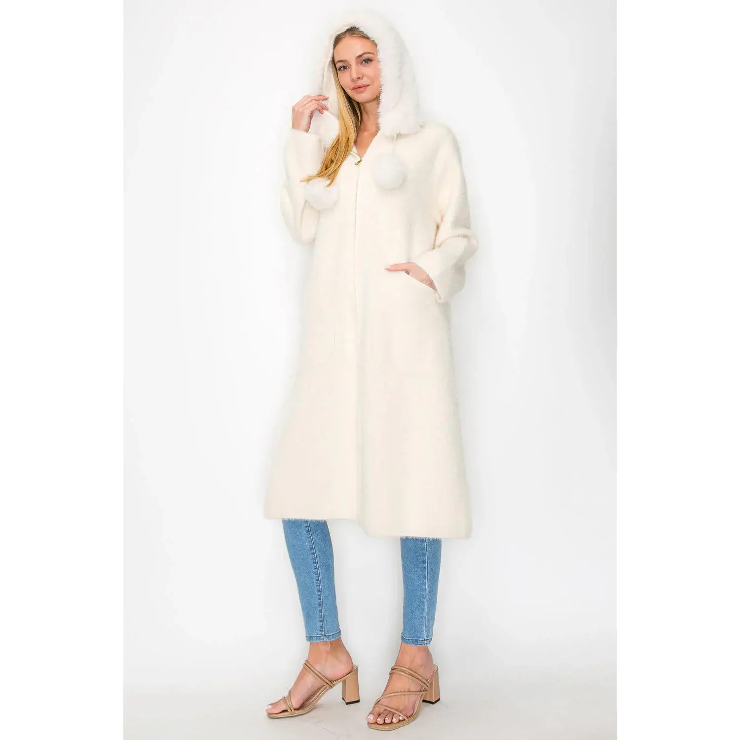 Joh Serenity Knitted Fur Cardigan Cream