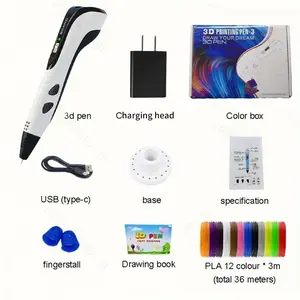 3D Printing Pen with USB Type-C Charging Set  for kids Professional 3D Printing Pen Children's Puzzle DIY Drawing Pen Graffiti Stereoscopic Drawing Latest Upgraded Version Ideal Gift for Birthday Christmas Fathersdaygift