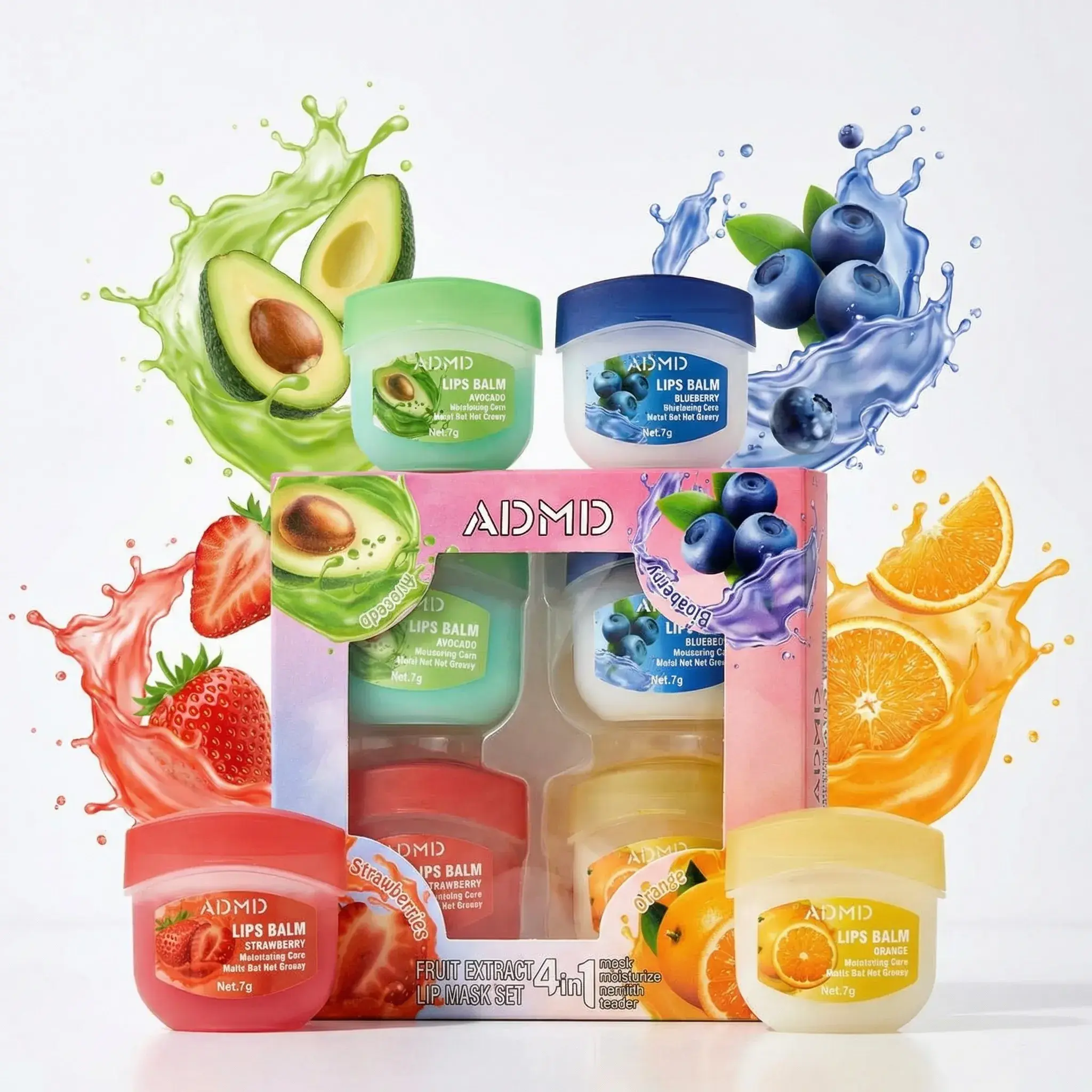 4-piece fruit-flavored lip balm set, flavored lip care series, mini lipstick, moisturizing mask, night-time lip hydration, perfect gift for ladies, bulk family gift, or birthday surprise