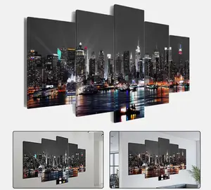 5 Pieces Canvas Wall Art Poster Print Modern City Night Painting Home Decor