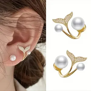 Elegant Whale Tail Earrings 14K Gold Plated Marine Jewelry Dainty Accessories for Women & Teens