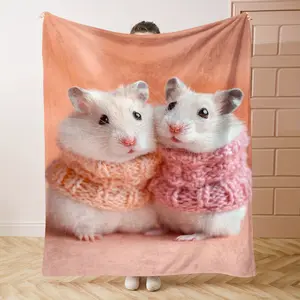 1PC HamsterPrint Flannel Blanket Beautiful and Comfortable Warm Nap Blanket for Sofa, Bed, Office, Car, Camping Travel Blanket, Home Decoration - Four Seasons Gift