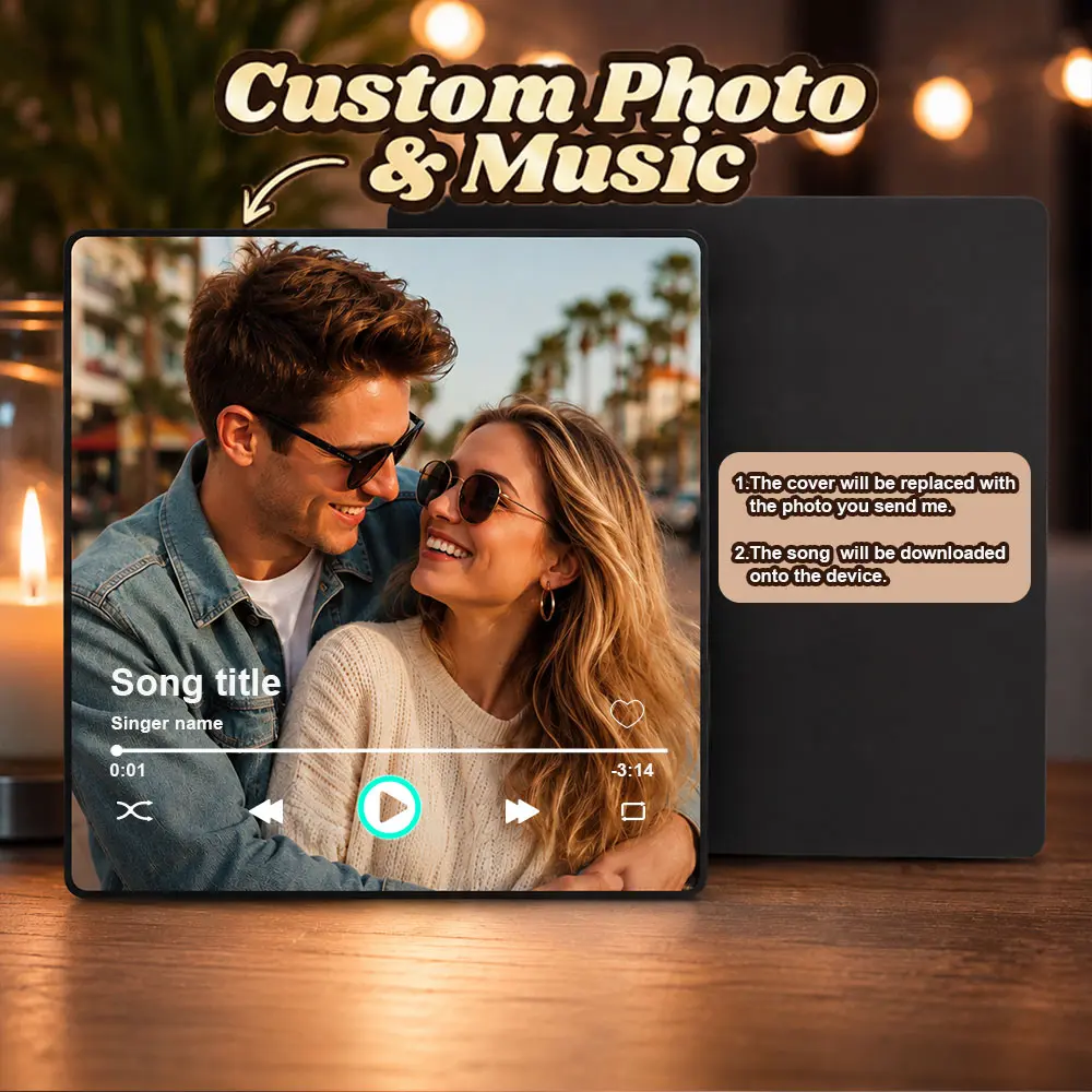 10x10cm Square Bluetooth Music Player Decorative Fridge Magnet - Custom Personalized Photo & Song, Magnetic Base, Unique Couples Gifts, Refrigerator Decor Accessory