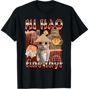 Funny Cat Collage Graphic Tee with 100 Cotton Featuring Gen Z Brainrot Meme Casual Unisex Top