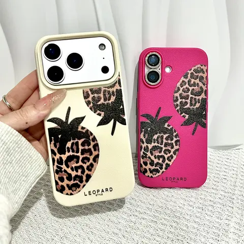 Leopard Print Strawberry Smartphone Case - Shockproof, Drop-Resistant Protection Accessory for iPhone 13/14/15/16/17 Pro Max, Ideal Gift for Girls
