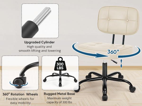 Armless Computer Chair with Lumbar Support – Ergonomic Low Back PU Leather Desk Chair – Height Adjustable, 360° Swivel Rolling Wheels – White, Space-Saving for Small Office Armless Computer Chair with Lumbar Support – Ergonomic Low Back PU Leather Desk Chair – Height Adjustable, 360° Swivel Rolling Wheels – White, Space-Saving for Small Office
