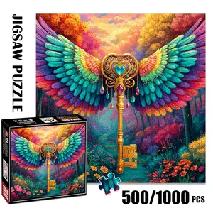 1pc 1000 piece adult puzzle 58x58cm Magic Key with Rainbow - Colored Wings in Enchanted Forest 500 pieces of paper puzzle, suitable for adults and families, large-scale DIY puzzle interactive toy