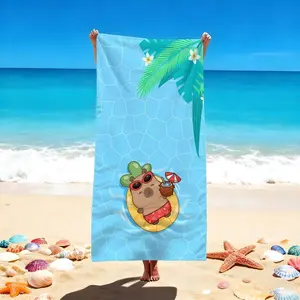1 PC Beach Towels with Tropical Palm and Summer Bear Print, Multifunctional Towel - Perfect for Sunbathing, Poolside Relaxation Quick-drying, water-absorbent, lightweight, anti-sand-sticking, can be used as a travel towel, suitable for swimming p