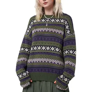 Fall Sweaters for Women 2026 Vintage Oversized Sweater Knit Pullover Tops Hippie Clothes Preppy Aesthetic 90s Grunge Jumper