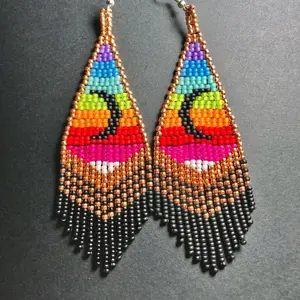 Pride Beaded Earrings - Authentic Native American Beadwork Hook Earrings for LGBTIA Pride Celebrations Stand Out Fashion earring fashionable