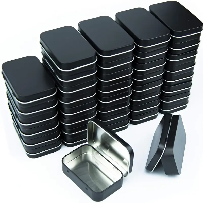 12pcs Metal Rectangular Storage Tin Box, Mini Portable Empty Hinged Tin, Small Storage Container & Bulk Storage Organizer, For Storage Drawing Pin Candies Jewelry Crafts, Home Organizer