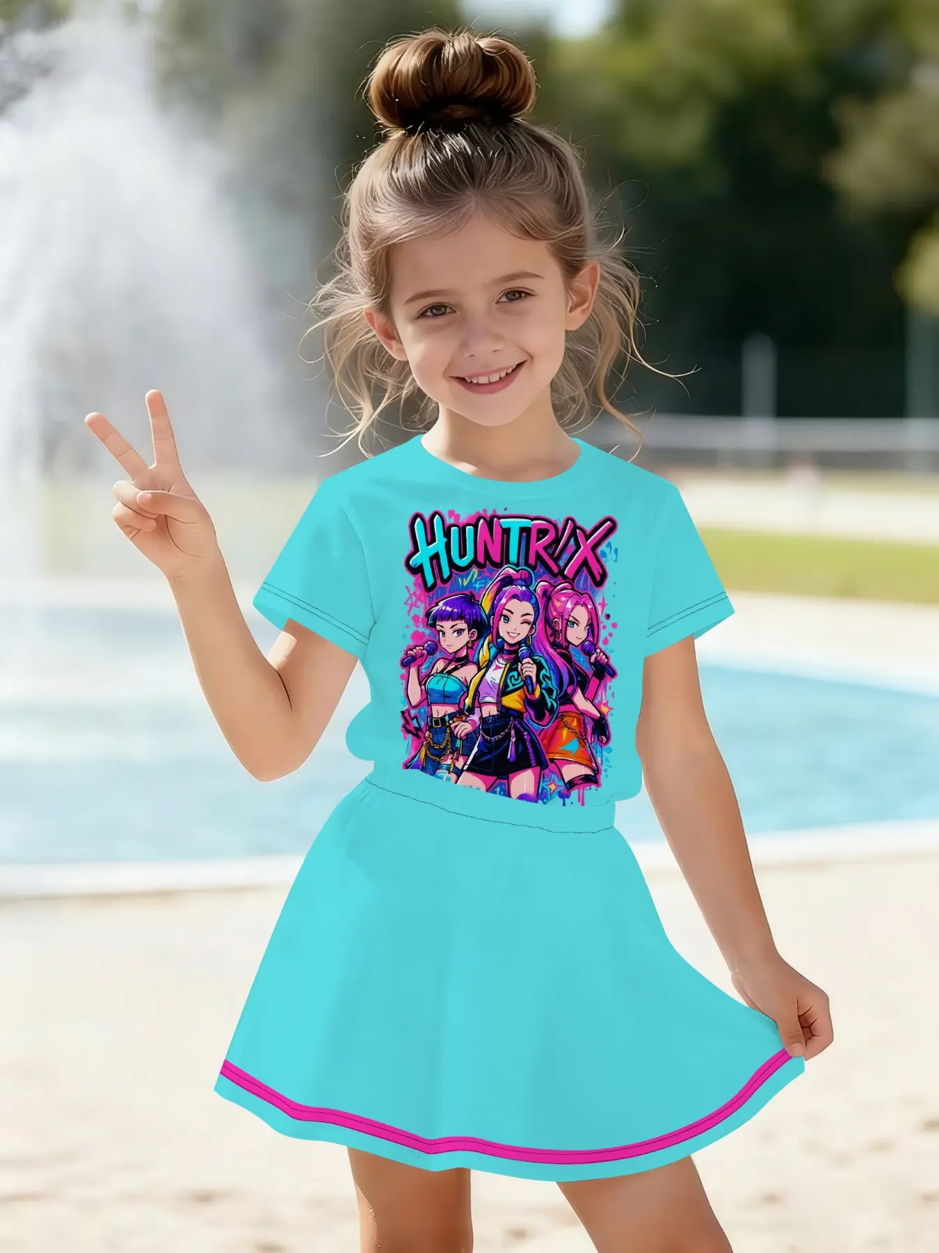 Women Summer Sweet Cute Two-Piece Set, 3D Digital Print Cartoon Girl Pattern, Casual Comfort Short Sleeve T-Shirt and Skirt Set, Casual Fashion Set, Casual Outfit Set, Cute Sets