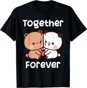 Bubu And Dudu Together Forever Lovers Black Cotton Black T-Shirt