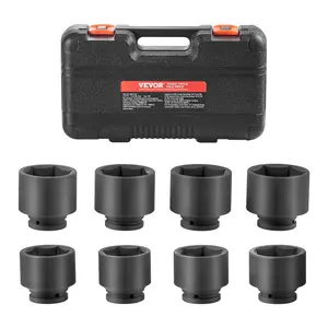 VEVOR Axle Nut Impact Socket Set,  3/4" Drive 6-Point 8-Piece SAE Spindle Nut Socket Set, CR-MO Heat Treated Large Socket Set with Storage Case, for Auto Repair, Removing or Installing Axle Nuts