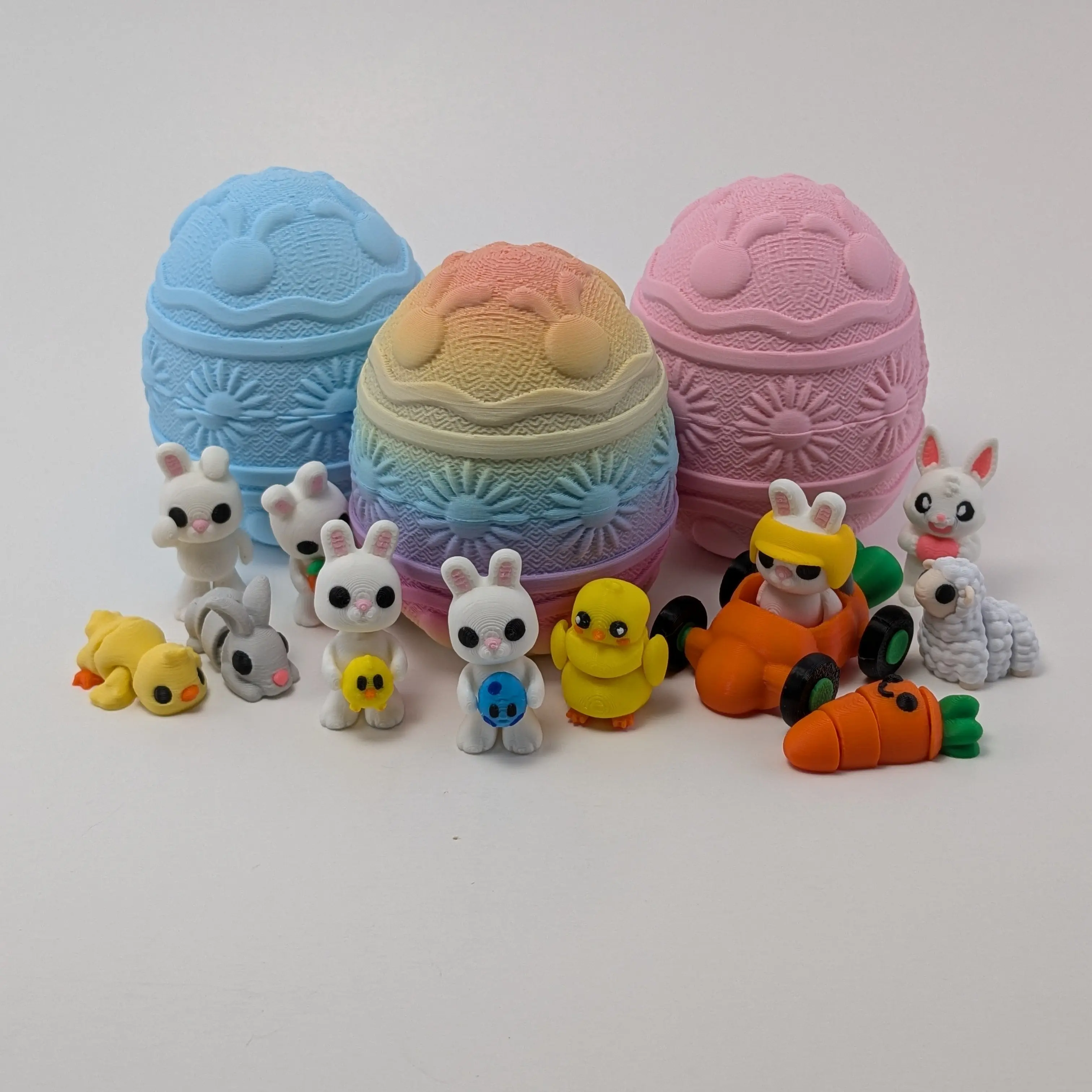 Easter MINIs & Containers- Easter Themed Articulating 3D Printed Collectible Figurines - Easter Gift - Rainbow Egg & Easter Basket