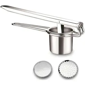Large 15oz potato ricer masher heavy duty stainless steel vegetable fruits potato masher and ricer with 2 interchangeable disc kitchen tool press and mash kitchen gadget for perfect mashed potatoes